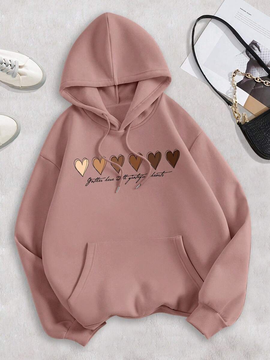 INAWLY Women's Heart Slogan Graphic Print Regular Fit Long Sleeve Sweatshirt - Rusty Rose - View 1