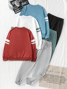 SHEIN Explorewe Bộ 6 món đồ thể thao thường ngày phong cách đường phố dễ thương cho bé trai, áo nỉ in chữ số 76 và quần dài, trang phục phù hợp mặc hàng ngày, đi học, hoạt động ngoài trời, thể thao, mùa xuân và thu, 8-12 tuổi - Nhiều màu - Xem 2