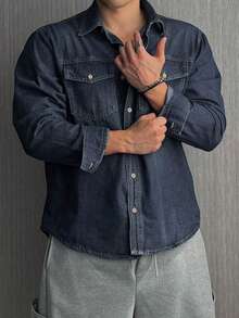 DAZY Men's Solid Dark Grey Washed Distressed Denim Jacket, Autumn