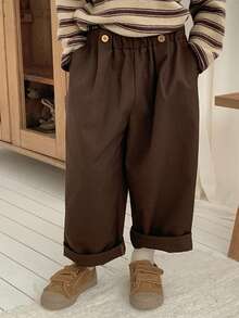 DAZY Young Boy Casual Versatile Commute Loose Solid Color Pants - Brown - View 3