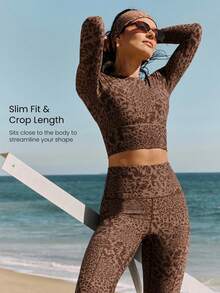 GLOWMODE Áo thun thể thao tay dài dáng ngắn FeatherFit™ họa tiết da báo, kiểu đan chéo, hở lưng, thích hợp cho yoga và pilates cường độ thấp hàng ngày. - Nhiều màu - Xem 3