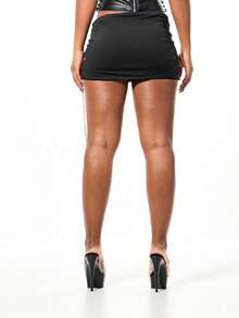 SUMWON WOMEN Slinky Bodycon Mini Skirt With Chain Detail And Cutout Design For Night Out - Black - View 2