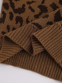 Franclia Women's Leopard Print Crew Neck Long Sleeve Cropped Casual Sweater, Autumn/Winter - Camel - View 6