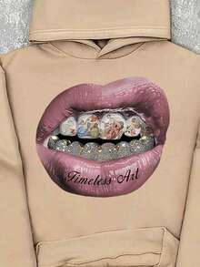 Manfinity ZONE917 Standard Size Khaki Loose Fit Drop Shoulder Hoodie - Khaki - View 2