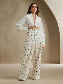 Anewsta Urban Commuter Polka Dot High Waist Drape Casual Women's Suit Pants, Suitable For Spring, Summer, Festival, Holiday, Vacation, Elegant, Business Casual