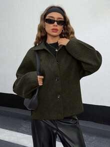 EURMUSE Buttom Detlied Overcoat, Business Wear - Army Green - View 3