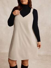 SHEIN LUNE Plus Size Casual Solid Color Sleeveless Dress - Beige - View 6