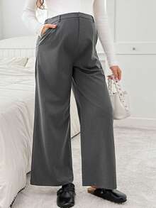 SHEIN Maternity Casual Everyday Commute Solid Color Zip Fly Loose Wide Leg Pants - Dark Grey - View 1