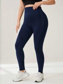Auralis Athleisure Plus Size Women Seamless Butt-Lifting Sports Pants Blue Yoga Leggings, Blue Sweatpants, Blue Pants For Women, Fall /Winter Joggers For Women, Women's Sportswear For All Seasons - Navy Blue - View 4