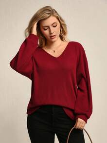 Juhart Plus Size Back Bow Long Sleeve Top For Women, Loose Fit, Flattering And Chic - Burgundy - View 2