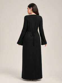 Veilorie Vestido de punto cómodo y versátil de cintura ceñida para uso diario casual - Negro - Ver 6