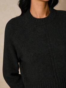 Poéselle 女士时尚浪漫复古优雅简约百搭针织套头毛衣，秋冬必备单品，女士毛衣套头衫，短款毛衣，黑色毛衣，秋季女装 - 黑色 - 查看 7