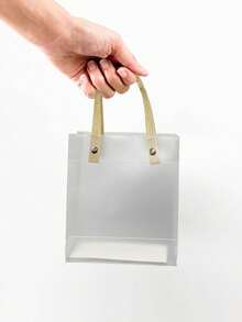 10 piezas Bolsas de regalo transparentes con asas, bolsas de plástico reutilizables con asas de paja marrón, bolsas de regalo traslúcidas con escarcha para el Día de San Valentín, bodas, cumpleaños, Día de la Madre, graduación, decoraciones de Halloween, suministros para fiestas de Halloween, decoraciones navideñas, suministros para fiestas navideñas - transparente - Ver 3
