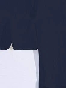GlowEve 女式纯色鸡心领插肩袖前扣罗纹针织休闲商务 T 恤 - 藏蓝色 - 查看 4