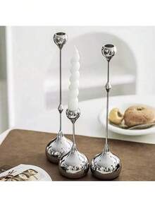 1/3 Stücke moderne Kerzenhalter, französische silberne Wassertropfen Metall Kerzenständer, Eisentränen-Kerzenständer für Stumpenkerzen für Heim-Dekoration, Metall-Tisch-Mittelpunkt, Dinner-Dekoration, hoher Kerzenhalter für Mutter, Ehefrau, Großmutter