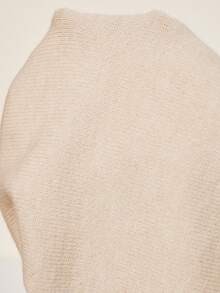 Lyxana New Solid Color Fitted Halter Neck Open Shoulder Knit Top - Apricot - View 7