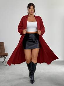 Firerie 优雅设计腰部收紧A字长袖风衣外套，秋冬 - 紅色 - 查看 6