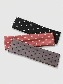 ROMWE Anime 3条复古多色波点甜美宽发带，百搭实用，适合日常通勤、约会、派对、运动等场合 - 女士发饰 - 彩色 - 查看 1