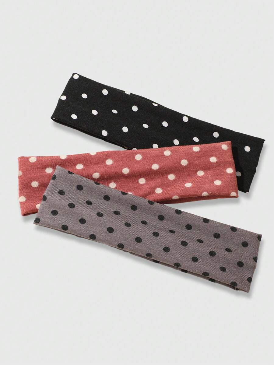 ROMWE Anime 3条复古多色波点甜美宽发带，百搭实用，适合日常通勤、约会、派对、运动等场合 - 女士发饰 - 彩色 - 查看 1