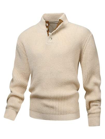 Manfinity Homme Suéter holgado de punto de manga larga con diseño de botones para hombre, otoño/invierno