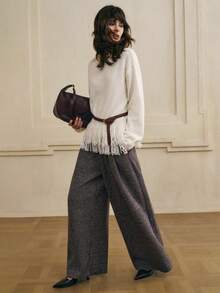 Cévolie Pull casual à franges pour femmes, couleur unie, polyvalent pour l'automne/l'hiver - Nude - Voir 5