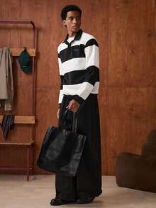 SWAVVY Men's Contrast Stripe Pullover Casual Sweatshirt Set - Black - View 3