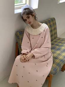 DAZY Teen Girl Floral Embroidery Ruffle Hem Loose Fit Casual Dress - Pink - View 5