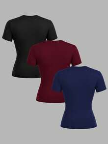 SHEIN EZwear 3pcs Women Casual Crew Neck Bodycon Long Sleeve T-Shirt Set - Multicolor - View 2