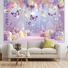 1 件彩色紫色蝴蝶背景横幅 - 可重复使用的聚酯墙壁装饰生日、周年纪念日和其他庆祝活动 - 非常适合室内和室外聚会、生日装饰、房间装饰、婚礼装饰 - 彩色 - 查看 4