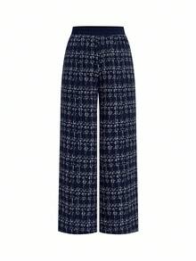 SHEIN Clasi Bộ đồ liền thân ống rộng không tay họa tiết kẻ caro cỡ lớn dành cho nữ, mùa thu, áo khoác kim loại một hàng khuy dài - Màu xanh hải quân - Xem 11