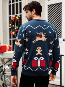 Manfinity RelaxMax Homme Noël Renne et Bonhomme en pain d'épices Motif Col Rond Manches Longues Tricot Décontracté, Automne/Hiver Noël Ce lien peut être utilisé pour la redirection Convient pour les cadeaux de famille assortis pour bébé fille/bébé garçon Thème de pull de Noël Famille Pull de Noël Pull de Renne