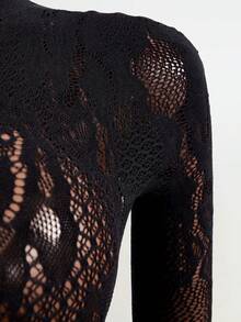 Mistrie 女士性感镂空后背网眼紧身衣，配项链 - 黑色 - 查看 5