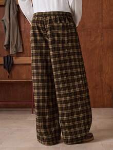 SWAVVY Men's Elastic Waist Drawstring Casual Straight Loose Fit Pants - Khaki - View 2