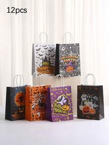 Halloween Bags Witch Pumpkin Paper Gift Bags Halloween Paper Holiday Party Favors Supplies Halloween Party Supplies - 彩色 - 查看 8