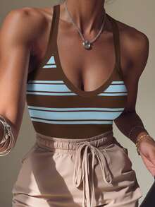 Rovax Women's Ribbed Ribbed Casual Bodysuit - Multicolor - View 3