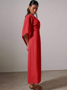 COSMINA 女士优雅金属扣不对称连衣裙 - 紅色 - 查看 5