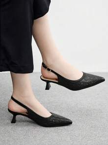 CUCCOO BIZCHIC Pointed Toe Minimalist Comfortable Fashion Kitten Heel Closed Toe Woven Black High Heels - Black - View 5