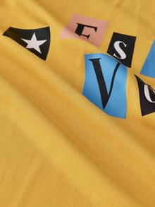 ESTAVOR 男士休闲时尚街头字母印花短袖 T 恤，夏季 - 黃色 - 查看 6