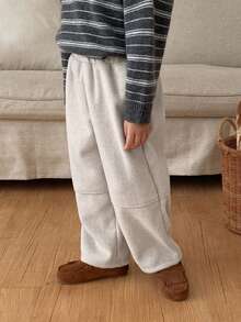 DAZY Young Boy Solid Color Elastic Waist Loose Wide Leg Casual Pants - Apricot - View 3