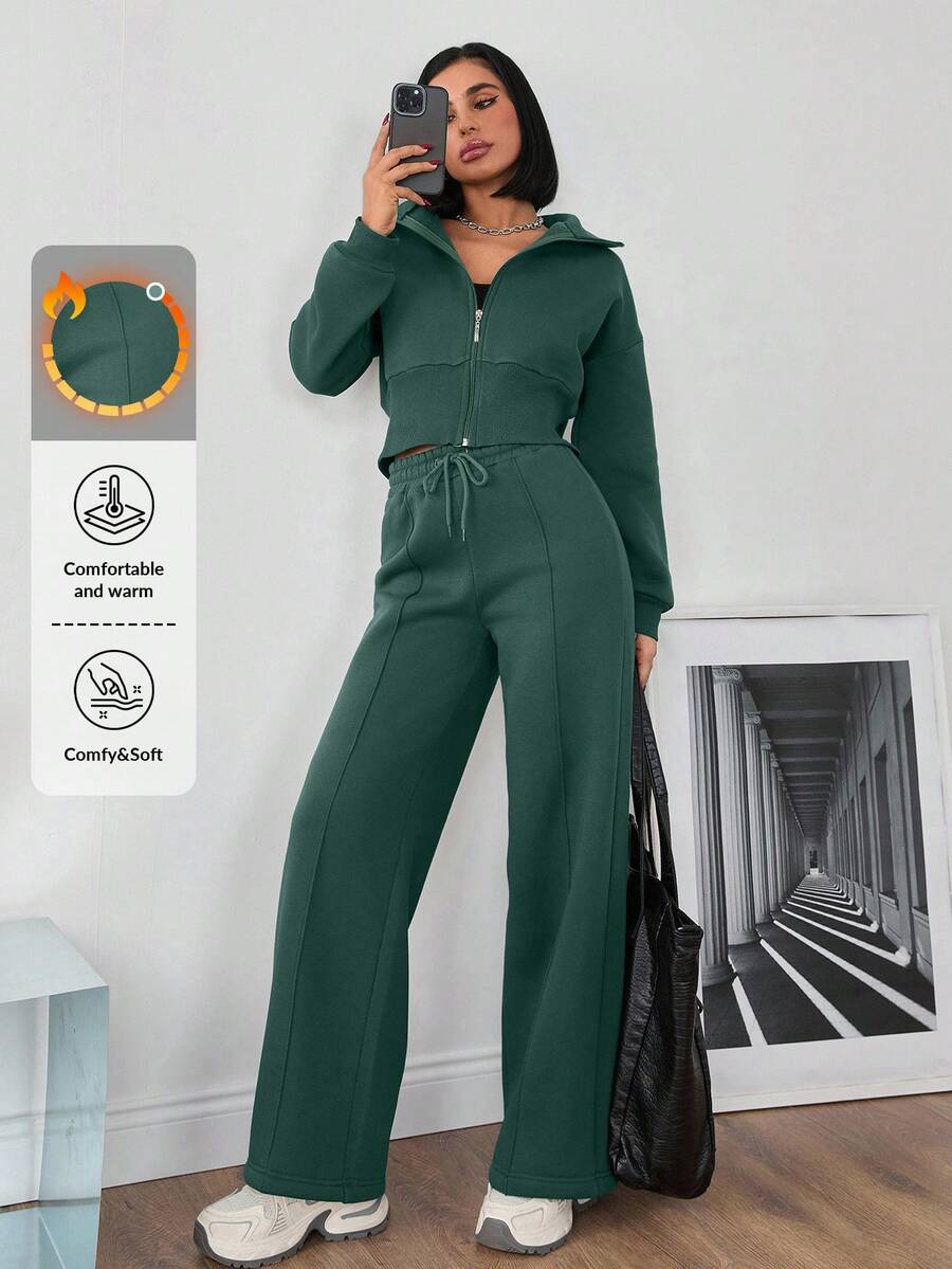 EURMUSE WOMAN COSY TWO PIECES LOUNGEWEAR WITH DOUBLE SIDE ZIPPER - Mint Green - View 1