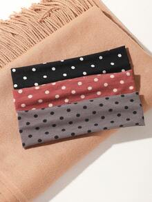 ROMWE Anime 3条复古多色波点甜美宽发带，百搭实用，适合日常通勤、约会、派对、运动等场合 - 女士发饰 - 彩色 - 查看 4