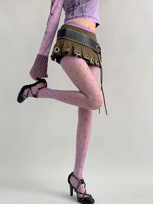 ROMWE Grunge Punk 1 Pair Of Minimalist Polka Dot Pantyhose, Lolita Purple Leggings, Sexy Ultra-Thin Elastic Breathable Stockings, Four-Season Versatile Classic Pantyhose