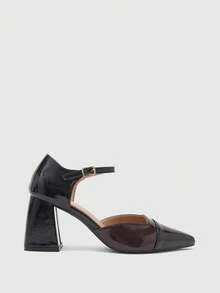 CUCCOO BIZCHIC Women's Pointed Toe Contrast Color Buckle Design Fashionable High Heels For Daily Wear - Black - View 2