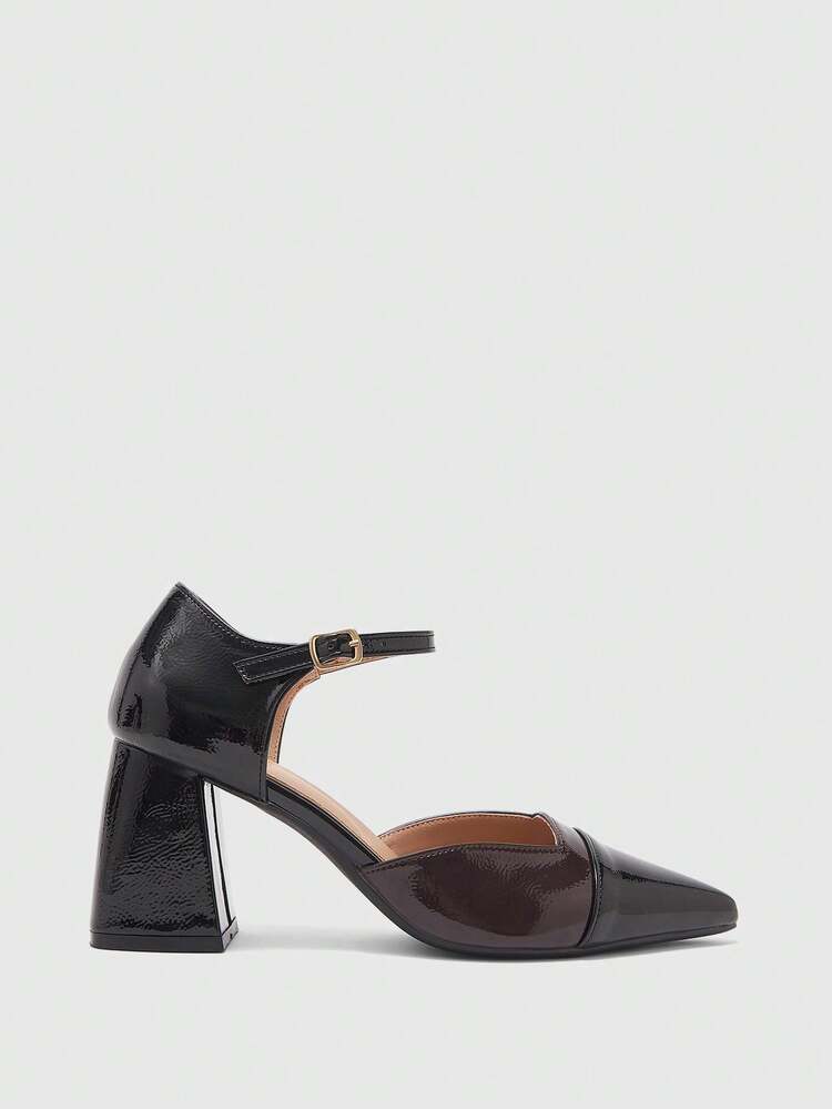 CUCCOO BIZCHIC Women's Pointed Toe Contrast Color Buckle Design Fashionable High Heels For Daily Wear
