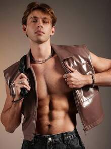 FeverCity Áo ba lỗ không tay cắt ngắn đơn sắc tối giản dành cho nam - màu nâu - Xem 4