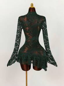 Amplova 夏季嬉皮风格女士透明低胸迷你连衣裙 - 軍綠色 - 查看 2