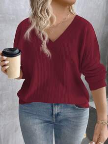 EMERY ROSE Women's V-Neck Layered Neon Color Long Sleeve Plus Size T-Shirt, Autumn/Winter