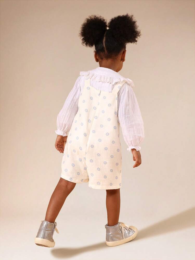 Floral Embroidered Romper With Ruffled Collar