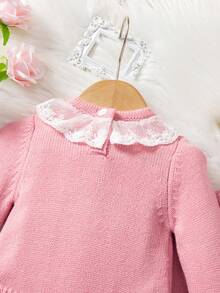 SHEIN Bộ 2 món áo len tay raglan phối ren hồng dễ thương cho bé gái sơ sinh, mềm mại và thoải mái, thích hợp mặc hàng ngày, đi chơi, du lịch, nghỉ mát, ở nhà, nhà trẻ, mùa thu/đông, giáng sinh, đi học, tiệc tùng, đa năng - Hồng - Xem 14