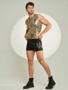 FeverCity 男士豹纹无袖紧身性感连体衣 - 棕色 - 查看 7